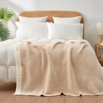 Snuggle Sac Twin Size Beige Blankets for Bed, Super Soft, Warm, Cozy Knit Fuzzy Plush Blankets Oversized for Sofa, Living Room, Heather Beige, 60"x80"