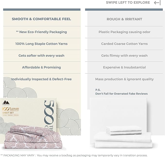 Mayfair Linen 100% Cotton Printed California King Cotton Sheets - 4 PC Cal King Size Bed Sheet Set Cotton (Paisley Print), Soft, Cooling, Sateen Weave 16" Deep Pocket Bedsheet (Fits 18" Mattress)