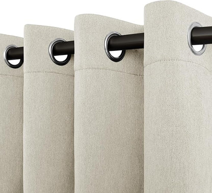 Easy-Going Linen Look Blackout Curtain 63 Inch Length Grommet Window Curtain Drapes for Bedroom, Living Room Thermal Insulated Room Darkening (Set of 2 Panels, Natural)