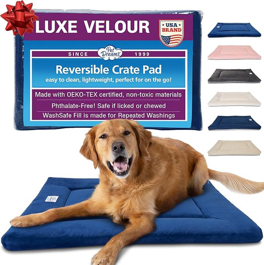 Pet Dreams Dog Crate Pad - Washable Kennel Mat, Crate Pads for Dog Cages, Non-Toxic, Flat Indoor Cat Bed, Fits iCrate 18, 24, 30, 36, 42, 48 Inches (Blue, X Small, 18")