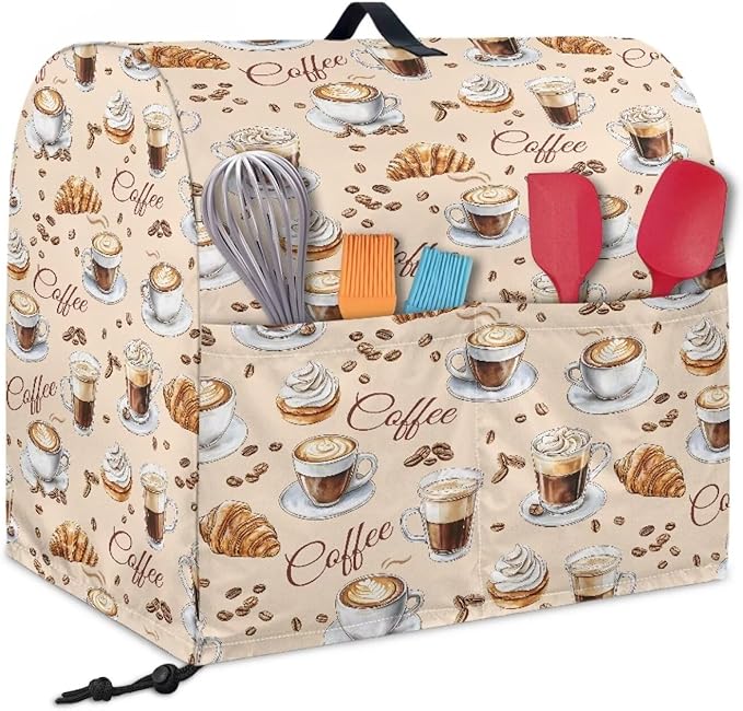 Coffee Pattern Mixer Covers Universal Stand Mixer Dust Cover Compatible with 6-8 Qt Kitchen Aid Mixer Small Appliance Protector