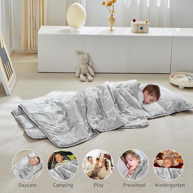 Toddler Nap Mat with Removable Pillow,Ultra Soft Slumber Bags for Girls,Kids Sleeping Bags with Roll Up Design, Perfect for Preschool,Daycare,Kindergarten