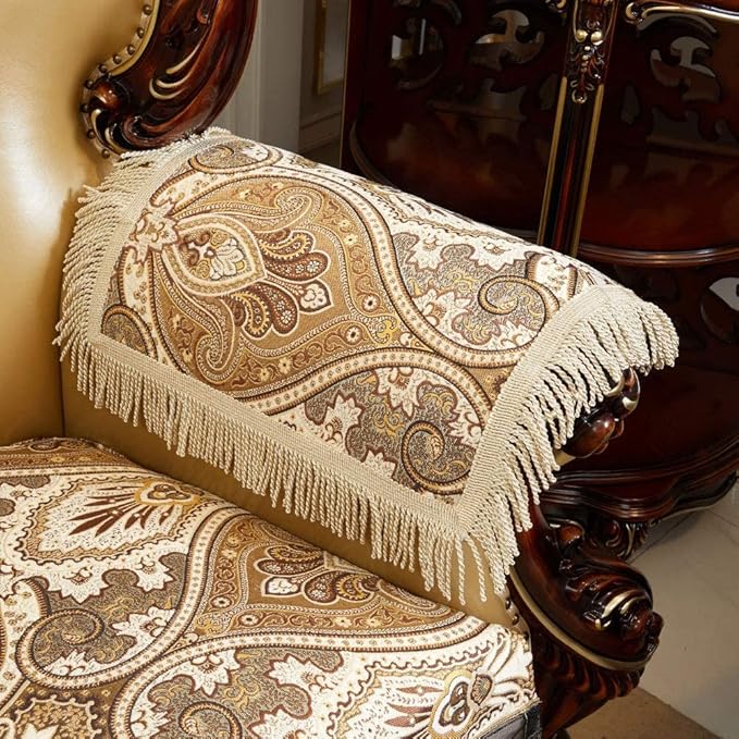 LUFEIJIASHI Luxury Couch Arm Covers,Washable Armrest Covers for Sofa,Anti Slip Recliner Chair Arm Covers Protectors for Leather Sofa Arm Cover Set of 2 (FLKF-Beige)