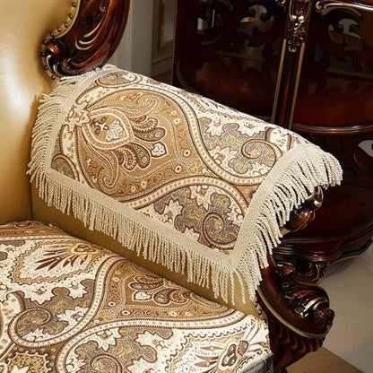 LUFEIJIASHI Luxury Couch Arm Covers,Washable Armrest Covers for Sofa,Anti Slip Recliner Chair Arm Covers Protectors for Leather Sofa Arm Cover Set of 2 (FLKF-Beige)