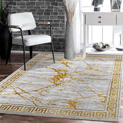 GLORY RUGS Area Rugs Marble 2x7 Cream Gold Carpet Modern Abstract Rug Living Room Dining Bedroom Rug