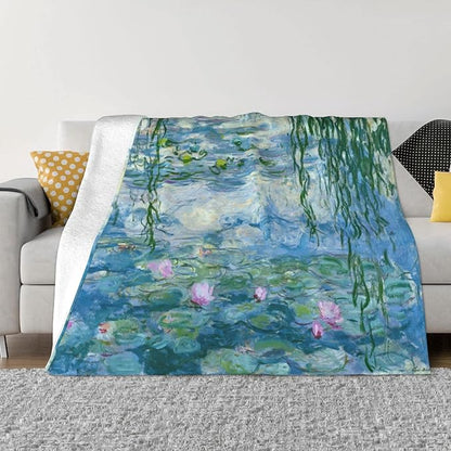 Monet Water Lilies Soft Blanket All Season Fuzzy Throw Warm Lightweight Blanket Flannel Blankets Fleece Throws for Bed Sofa Couch Travel Home Living Room Decor 60"x50"