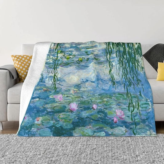 Monet Water Lilies Soft Blanket All Season Fuzzy Throw Warm Lightweight Blanket Flannel Blankets Fleece Throws for Bed Sofa Couch Travel Home Living Room Decor 60"x50"