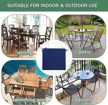 Outdoor Chair Cushions Set of 6: Waterproof & Fade Resistant Seat Cushion for Patio Furniture - 19 x 19 x 2 Inch Chair Pads with Ties and Hidden Zipper - Patio Chair Cushion Replacement, Navy