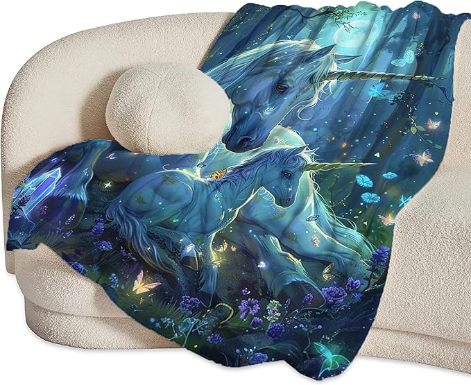 Unicorn Throw Blanket - Soft, Warm & Cozy Fleece for Couch, Sofa, Bed - 50"x40" White Horse Blanket for Girls, Women, Men, Boys