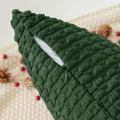 Kevin Textile 12x20 Inch Pillow Cover 1 Pack Boho Christmas Decorative Soft Striped Corduroy Lumbar Farmhouse Color Accent Rectangle Cushion Case for Living Room Couch Sofa Bed, Dark Green