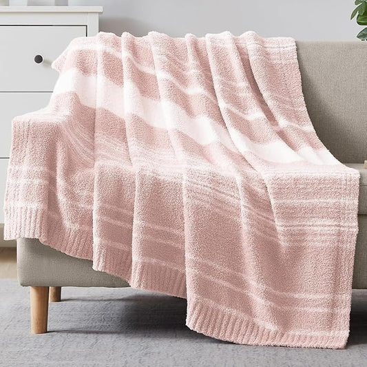 WRENGONGE Pink Twin Blanket, 60x80 Soft Cozy Microfiber Striped Twin Blankets for Couch, Sofa, Bed, Travel, Lightweight Fluffy Warm Plush Decorative Blankets for Women, Men,Kids Gift