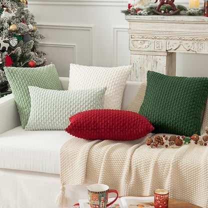 Kevin Textile 12x20 Inch Pillow Cover 1 Pack Boho Christmas Decorative Soft Striped Corduroy Lumbar Farmhouse Color Accent Rectangle Cushion Case for Living Room Couch Sofa Bed, Burgundy