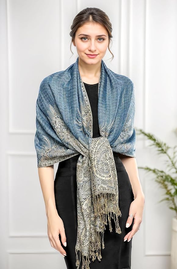 Achillea Big Paisley Pashmina Shawl Wrap for Women – Elegant Scarf for Weddings, Evening Dresses, Festivals & Daily Wear