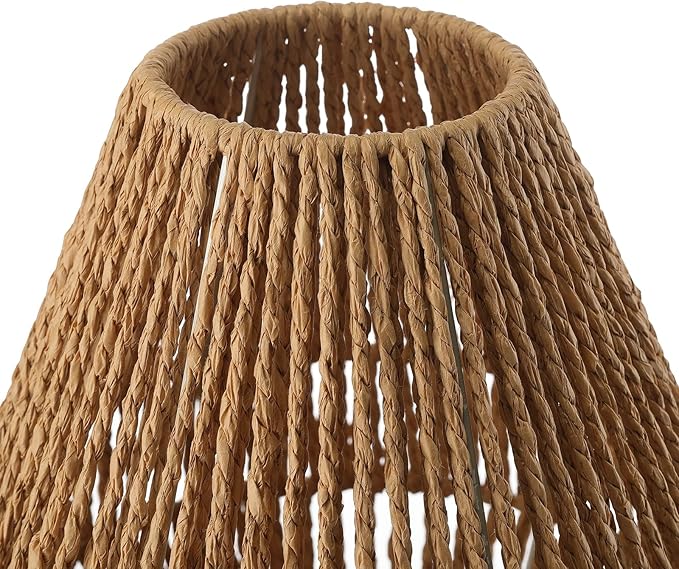 Boho Table Lamps for Bedroom & Living Room - Small Natural Woven Basket Lanterns with Paper String Shades