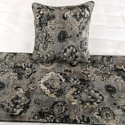 The HomeCentric Luxury Black & Grey Queen 74 x 18 inch Bed Runner with 2 Pillow Cover, Velvet Damask with Tassels Bed Scarf, Abstract Modern - Paved Damask