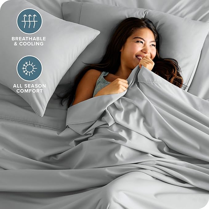 Bare Home Split King Sheet Set - 1800 Ultra-Soft Microfiber Split King Bed Sheets - Double Brushed - Deep Pockets - Easy Fit - 5 Piece Set - Bed Sheets (Split King, French Grey)