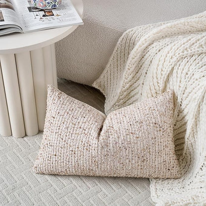 Striped Throw Pillow Covers 12x20 Set of 2 Beige Textured Boucle Chic Morden Boho Accent Farmhouse Rectangular Lumbar Decorative Couch Pillow Covers for Home Decor Bed Sofa Living Room