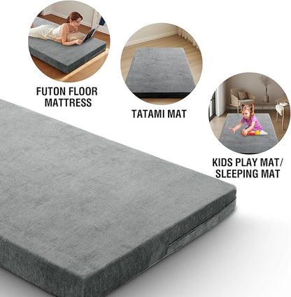 H.VERSAILTEX Twin Size Armless Futon Mattress Covers for Traditional Japanese Futon Mattress Soft Chenille Couch Slipcovers Floor Mats Sofa Protector Zippered Sleeper Sofa Cover,Grey