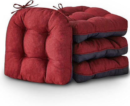 Chair Cushions for Dining Chairs, Seat Cushions for Kitchen Chairs, Indoor Seat Cushions with Ties, Tufted Foam Chair Pads, Non Slip Chair Cushions Set of 4, 15.5" x 15.5" x 4", Red