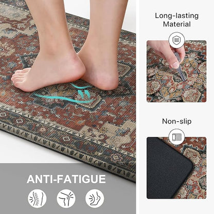 GENIMO Kitchen Mats for Floor, Washable Anti Fatigue Mat for Cushioned, 17.3"x59", Waterproof Kitchen Rugs, Non Slip Foam Comfort Standing Mat Rug for Home, Runner, Sink, Laundry, Bordeaux