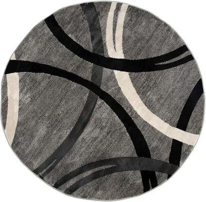 Rugshop Wavy Circles Design Round Rug, Carpet with Jute Backing for Living Room, Office, or Bedroom, Gray, 6'6" Round
