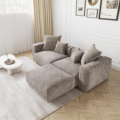 JACH Sectional Couches for Living Room, Modern Corduroy Modular Sectional Couch with Chaise Ottoman, Cushion Covers Removable, Corduroy Sofas Couches for Living Room, Office (Light Brown)