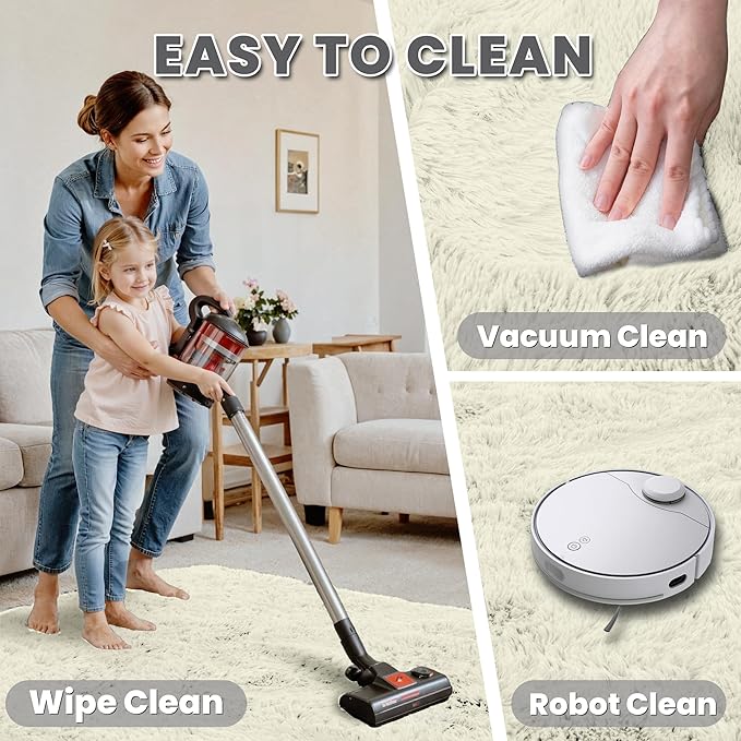6x9 Area Rugs for Living Room Rug: Soft Fluffy Shag Cream White Rugs for Bedroom, Non-Slip Large Fuzzy Plush Rug Indoor Floor Carpet for Nursery Kids Boys Girl Room, Dorms, Playroom, Modern Home Decor