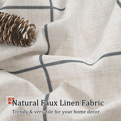 Plaid Patterned Curtains Thermal Insulated - 96 Inches Extra Long Total Linen Blackout Curtains for Living Room, Boho Drapery for Farmhouse Bedroom 52x96 Inch 2 Panels, Dark Grey