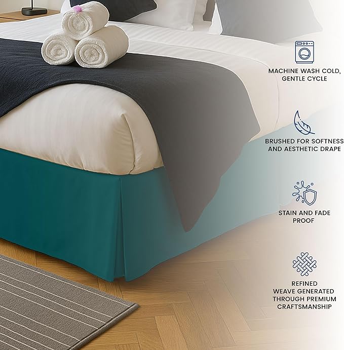 Utopia Bedding Twin Bed Skirt - Soft Quadruple Pleated Ruffle - Easy Fit with 15 Inch Tailored Drop - Hotel Quality, Shrinkage and Fade Resistant (Twin, Teal)