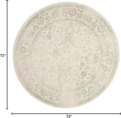 SAFAVIEH Adirondack Collection Area Rug - 6' Round, Ivory & Sage, Distressed Vintage Floral Design, Non-Shedding & Easy to Clean, Ideal for Living Room, Bedroom, Dining Space (ADR109V)