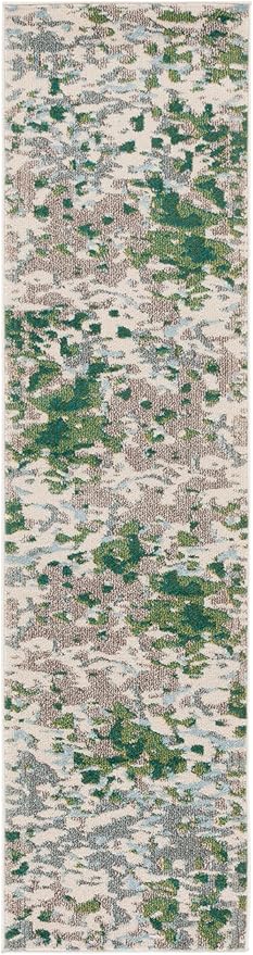 SAFAVIEH Monaco Collection Runner Rug - 2'2" x 8', Green & Blue, Abstract Watercolor Design, Non-Shedding & Easy Care, Ideal for High Traffic Areas in Living Room, Bedroom, Dining (MNC225Y-28)
