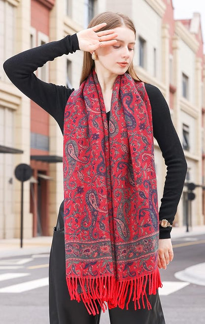 Wander Agio Warm Fashion Scarf Long Shawl Large Blanket Winter Wraps Scarves for Women Cashmere Jacquard Vintage Paisley
