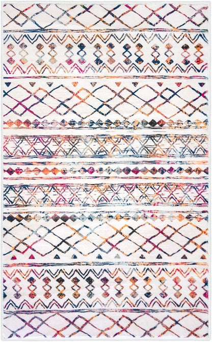 KUTA 3x5 Rugs for Entryway Boho Area Rug for Living Room, Moroccan Multi-Color Washable Rugs Non Slip, Ultra Soft Print Distressed Geometric Low-Pile Entry Throw Carpet for Bedroom Nursery Dorm Decor