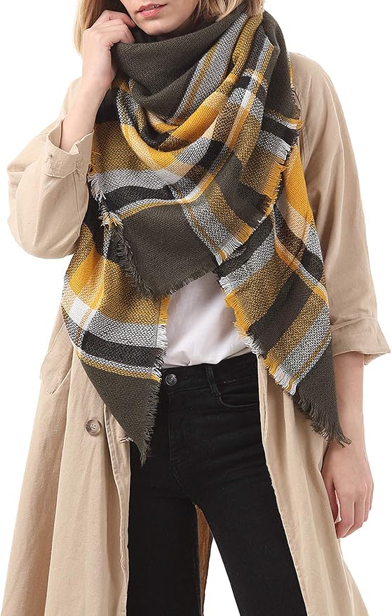 American Trends Women's Cozy Warm Winter Fall Blanket Scarf Stylish Soft Chunky Checked Giant Scarves Shawls