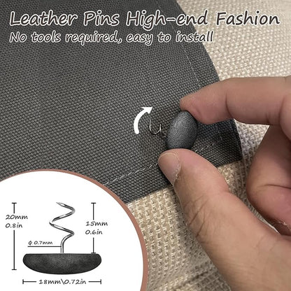 Leather Upholstery Twist Pins for Bed Skirts – 12 Pack Fabric Holders and Tacks for Sofa Covers, Armchairs, and DIY Sewing – Elegant Screw Design Upholstery Accessories (12, Dark Gray)
