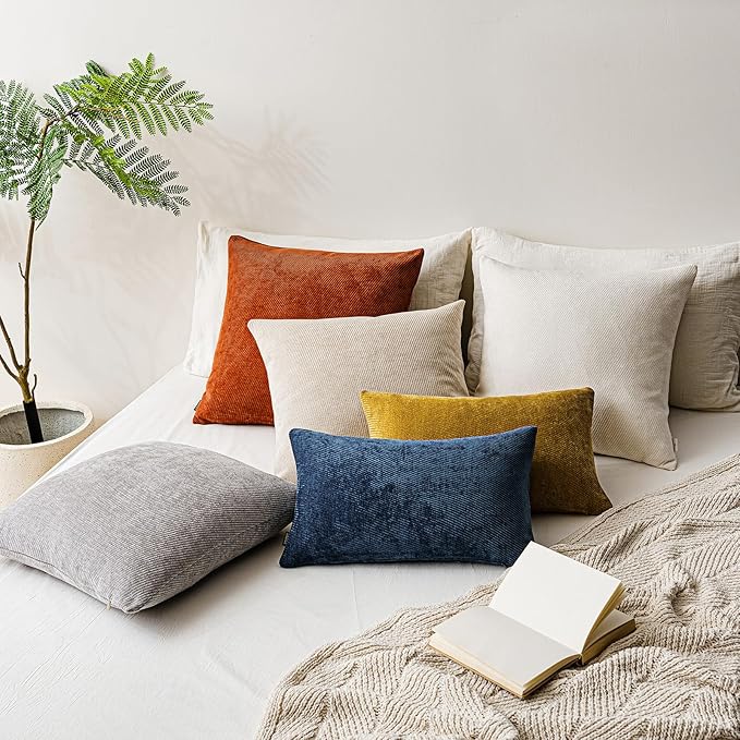 a moment Pack of 2 Decorative Chenille Throw Pillow Covers with Twill Cushion Covers for Sofa Living Room Couch Bed 22x22 Inch Beige