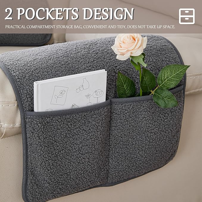 Armrest Cover, Recliner Chair Protector, Furniture Protector Slip, Side Storage Pocket, Stretch Armchair Couch Arm Rest Cover for Recliner, Chair, Sofa (Light Gray,1 Seater(3pcs))