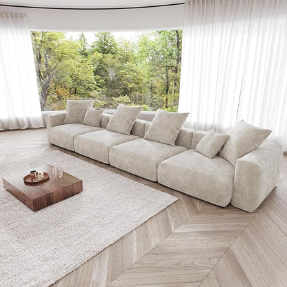 JACH 181" Oversized Modular Sectional Sofa, Deep 4-Seats Sectional Couch, Huge Plus Convertible Soft Sofas, Corduroy Minimalist Couches for Living Room, Office, Apartment, Beige