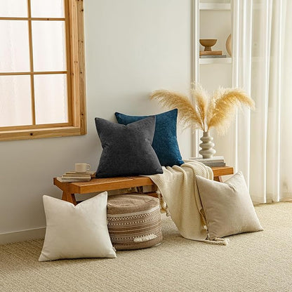 a moment Pack of 2 Decorative Chenille Throw Pillow Covers with Twill Cushion Covers for Sofa Living Room Couch Bed 16x16 Inch Black