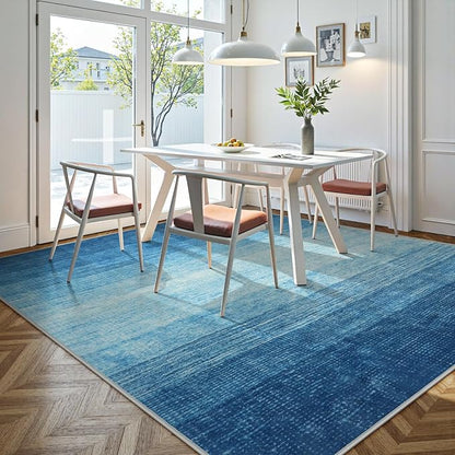 Wonnitar Modern Ombre Washable Area Rug 6x9, Blue Large Living Room Rugs, Non-Slip Soft Contemporary Dining Room Table Rug, Stain Resistant Floor Carpet for Mud Room Basement (Blue, 6'x9')