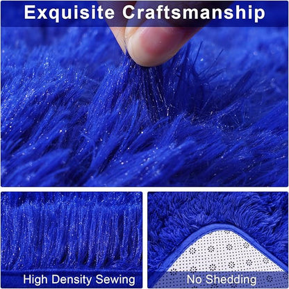 Extra Large 9x12 Feet Fuzzy Rug Blue Fluffy Rug for Living Room, Big Plush Non-Skid Shag Carpet, Soft Shaggy Rugs for Bedroom Indoor Modern Home Decor