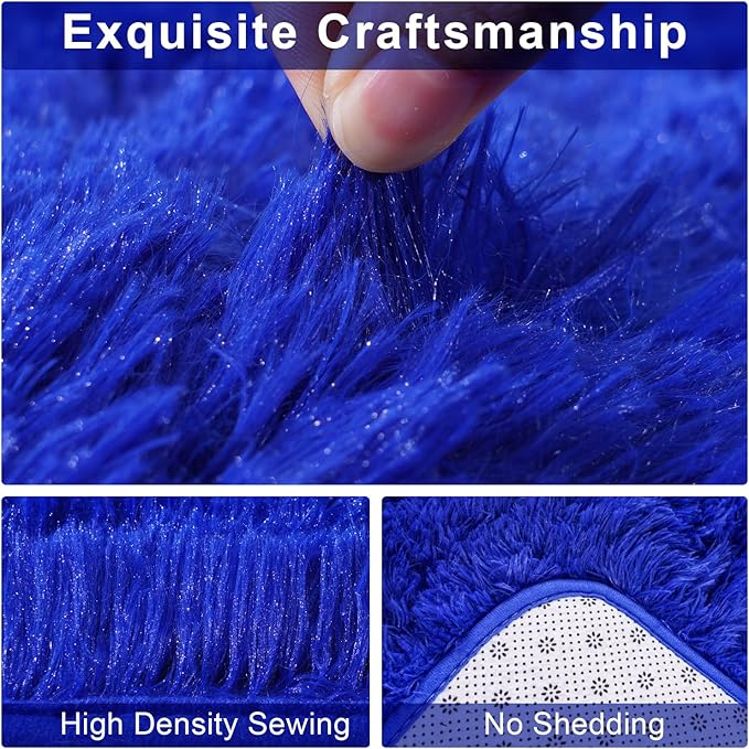 Blue Fluffy Area Rugs for Bedroom, Soft Shaggy Carpets for Living Room, Upgrade Anti-Skid Fuzzy Rugs for Kids' Room, Perfect Decor for Modern Home 6x9 Feet