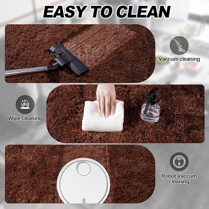 Brown Plush Rug for Living Room Fuzzy Carpet for Bedroom Dorm, Non-Slip High Pile Rug, Shag Rug for Playroom Nursery Home Office Decor 9X12 Ft