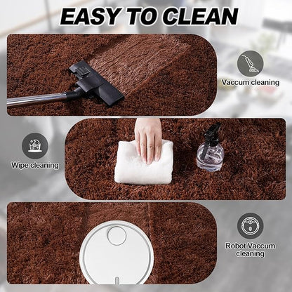 Brown Plush Rug for Living Room Fuzzy Carpet for Bedroom Dorm, Non-Slip High Pile Rug, Shag Rug for Playroom Nursery Home Office Decor 9X12 Ft