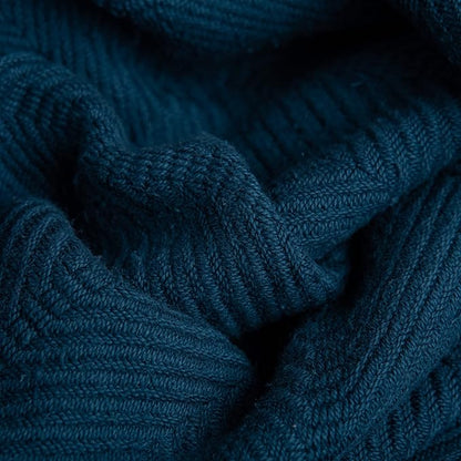 Sticky Toffee Cotton Throw Blanket 60x50 in – Soft Lightweight Woven Blue Blanket for Couch or Bed, Herringbone Weave, Boho Farmhouse Style