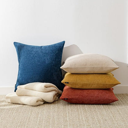 a moment Pack of 2 Decorative Chenille Throw Pillow Covers with Twill Cushion Covers for Sofa Living Room Couch Bed 20x20 Inch Blue