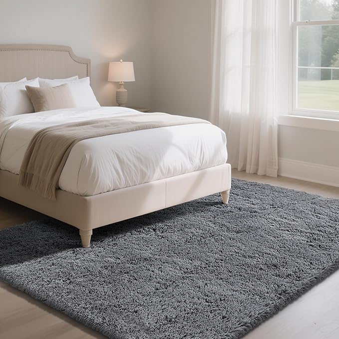 Fluffy Rug Shaggy Area Rug, Dark Grey 6x9 Area Rugs for Living Room, Large Shag Area Rugs for Bedroom Kids Room Home Decor, Upgrade Anti-Skid Rectangular Fuzzy Rugs