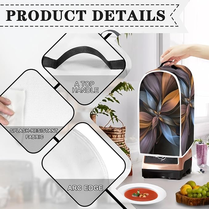 Brown Flower Blender Cover Dust Proof Washable Small Appliance Cover, Durable Foldable Dust Cover Kitchen Decorations for Blender Food Processor juicer