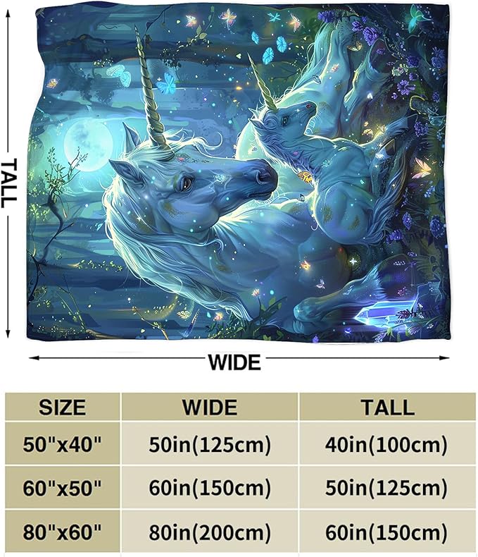 Unicorn Blanket for Girls - White Horse Throw for Women, Men, Boys - Soft Warm Cozy Fleece for Couch, Sofa, Bed - Gifts and Decor - 60"x50"