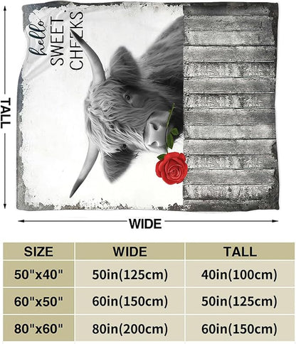 Funny Highland Cow Throw Blanket - Farm Cow Gifts & Decor, Soft Warm Cozy Fleece Blanket for Couch, Sofa, Bed - 60"x50"